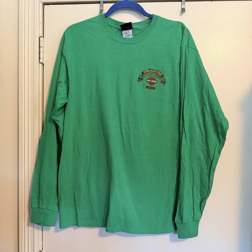 Harley Davidson Green Long Sleeve St. Patrick's Day River St. Savannah GA sz L